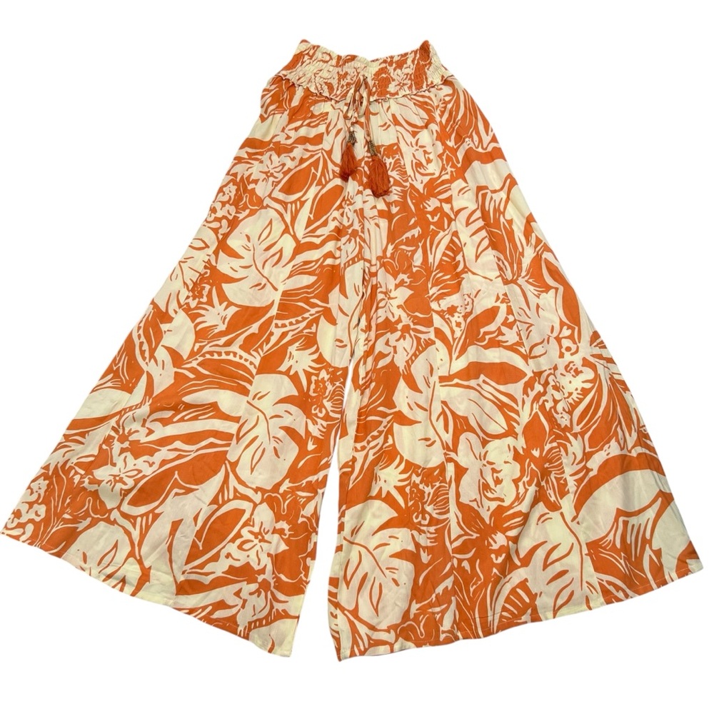 True Destinations Orange Floral Botanical Wide-Leg Pants Size Small NWOT